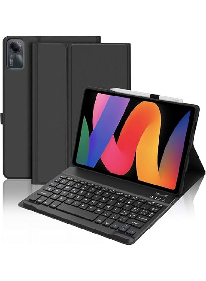 لوحة مفاتيح لجهاز Redmi Pad SE مقاس 11 بوصة (إصدار 2023)، غطاء لوحة مفاتيح لجهاز Xiaomi Redmi Pad SE، قابل للفصل مغناطيسيًا، مزود بتقنية بلوتوث، بتصميم QWERTY إيطالي، أسود